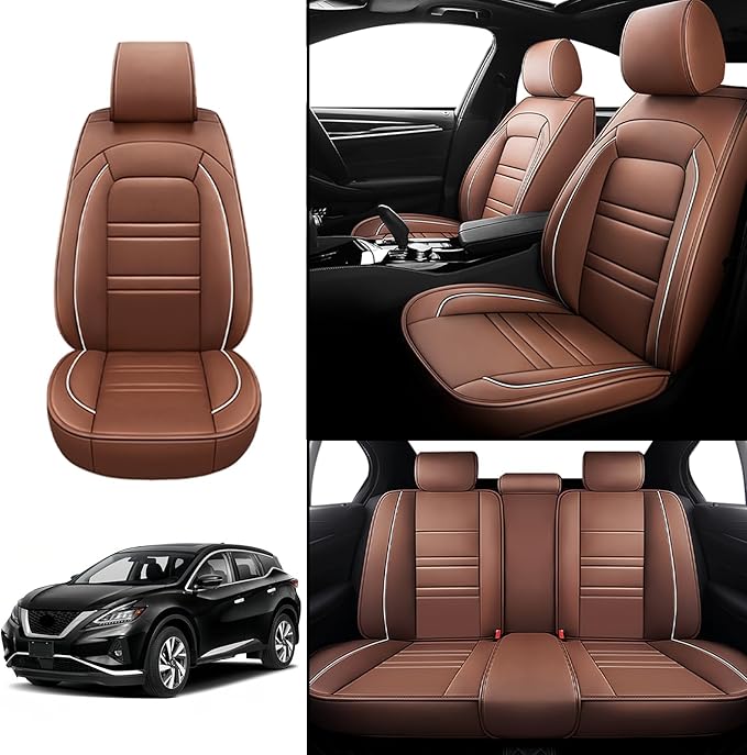 Seat Covers for Nissan Car Murano 2003-2025 | 5-Seats Leather Seat Covers, Easy to Install Automotive Seat Covers Full Set (Full Set, Coffee)