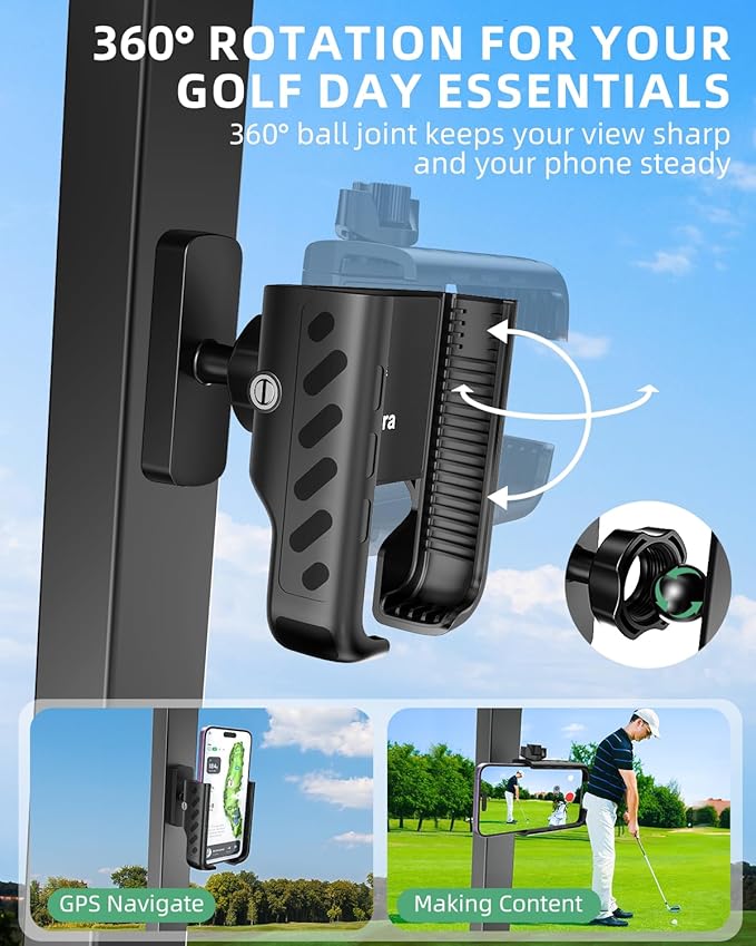 Golf Cart Phone Holder, 360° Adjustable Universal Golf Magnetic Phone Mount Compatible with iPhone Google Pixel EZGO Club Car Yamaha Icon Golf Cart Accessories Golf Gifts for Friend Men Husband Dad