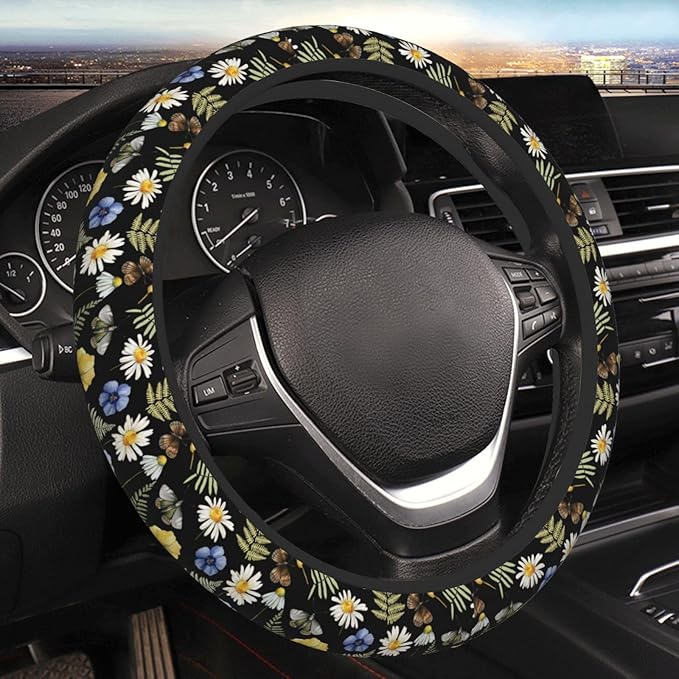 Wildflower Steering Wheel Cover for Men Women Universal Car Accessories 15 Inch Neoprene Auto Interior Decor