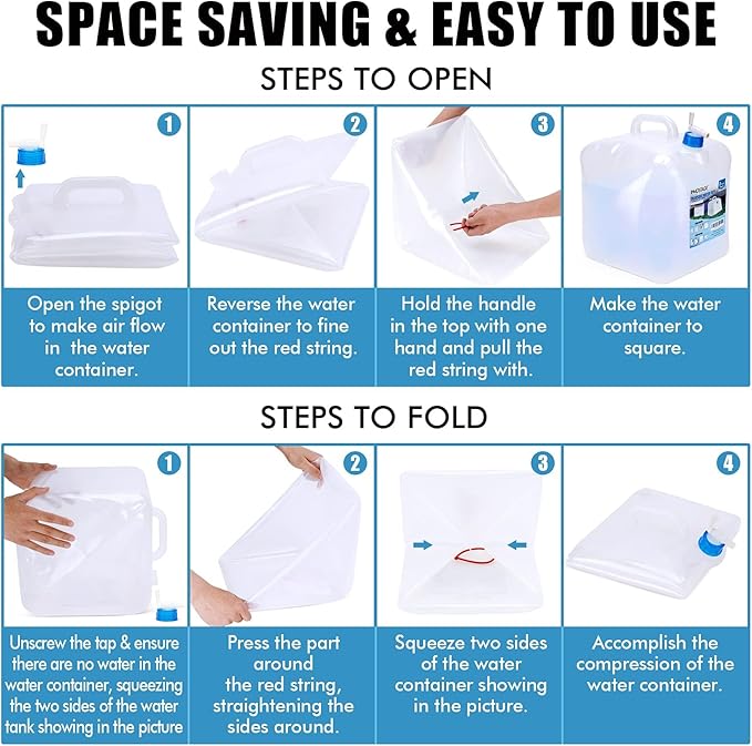 INNO STAGE 2 PACK Collapsible Water Container 5.3 Gallon with Spigot, Camping Water Storage Carrier Jug for Outdoors Hiking, Foldable Portable Water Canteen