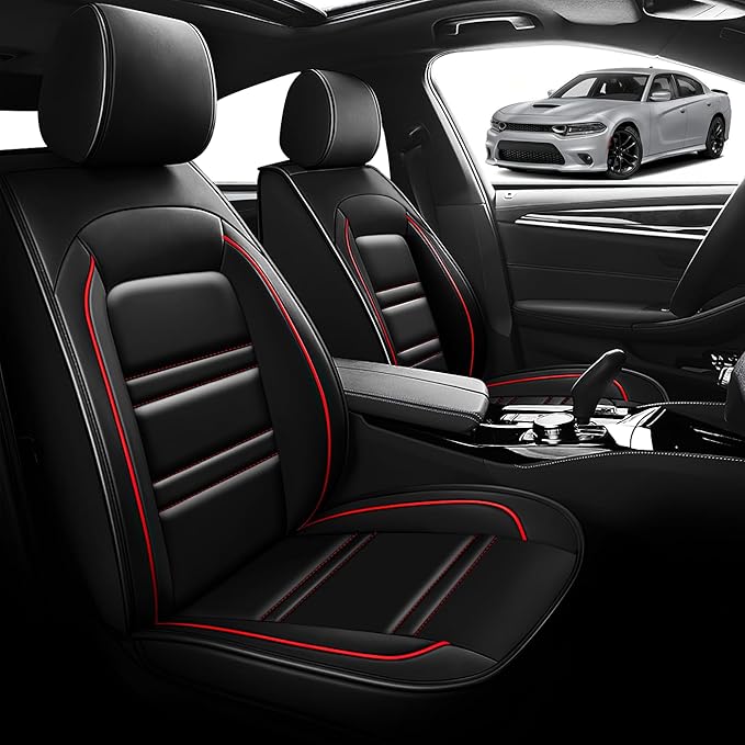 Seat Cover for Dodge Charger 2006-2023 | Car Seat Covers Front Seats, Waterproof Seat Protectors, Automotive Front Seat Covers (Front Seat, Black&Red Line)