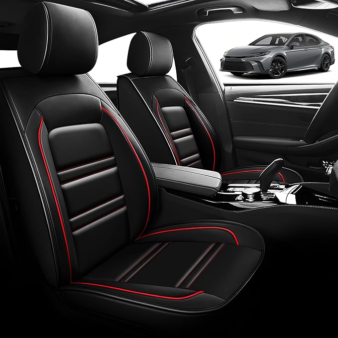Seat Cover for Toyota Camry 2002-2025 | Car Seat Covers Front Seats, Waterproof Seat Protectors, Automotive Front Seat Covers (Front Seat, Black&Red Line)