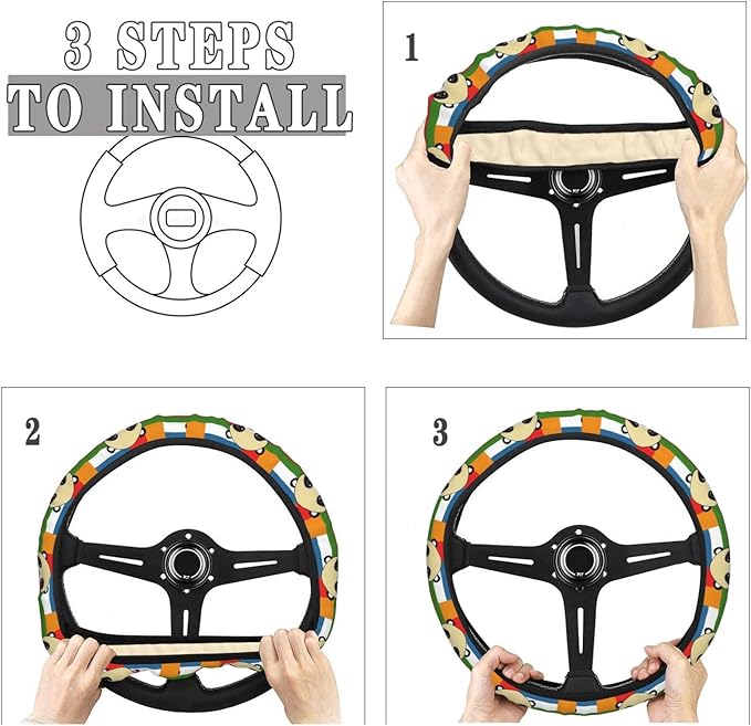 Rainbow Cute Panda Head Steering Wheel Covers Anti-Slip Elasticity Car Accessories Steering Wheel Protector Universal 15 Inch for Cars SUV Vehicle Truck