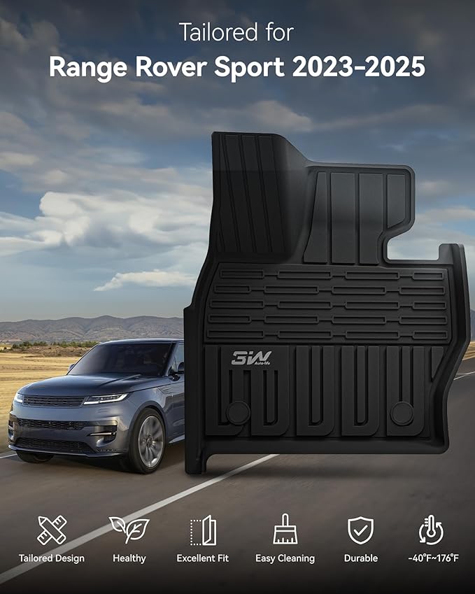 3W Floor Mats & Cargo Liner Fit Range Rover Sport 2023-2025 (Not for Range/Land Rover Discovery Sport) TPE All Weather Custom Fit for Land Rover Sport 1st and 2nd Row Full Set Car Liners, Black