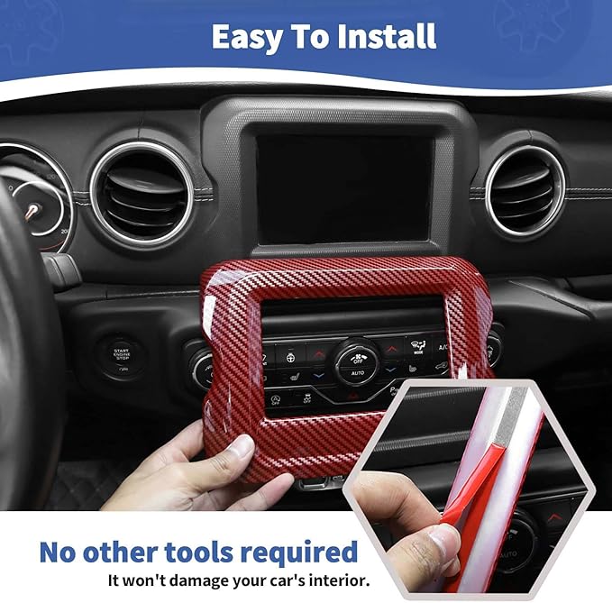 RT-TCZ for Jeep JL Center Console Radio Display Panel Trim Cover for Jeep Wrangler JL JLU Gladiator JT 2018-2023 Red Carbon Fiber Interior Accessories 7 inch