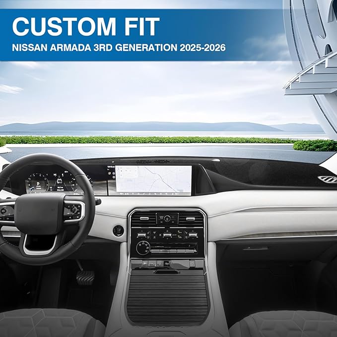 KUST Car Dash Cover Compatible with 2025-2026 Nissan Armada Dashboard Cover Dash Carpet Polyester Non-Slip Dash Protector Interior Accessories for Armada Custom Fit Dash Mat No Glare Black