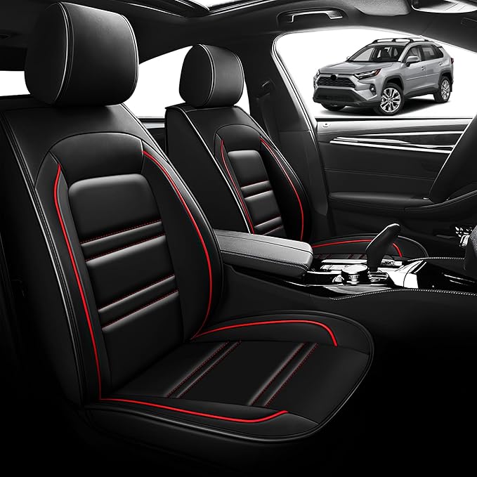 Seat Cover for Toyota Tacoma 2007-2025 | Car Seat Covers Front Seats, Waterproof Seat Protectors, Automotive Front Seat Covers (Front Seat, Black&Red Line)