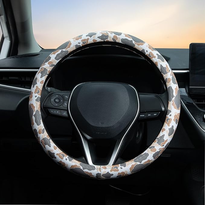 Tan Duck Camo Steering Wheel Cover Auto Leather Steering Wheel Protector, Anti-Slip, Breathable, Absorbing Sweat, Universal Camo Car Accessories 14.5–15 inch,Fit for Most Car, Trucks, SUV