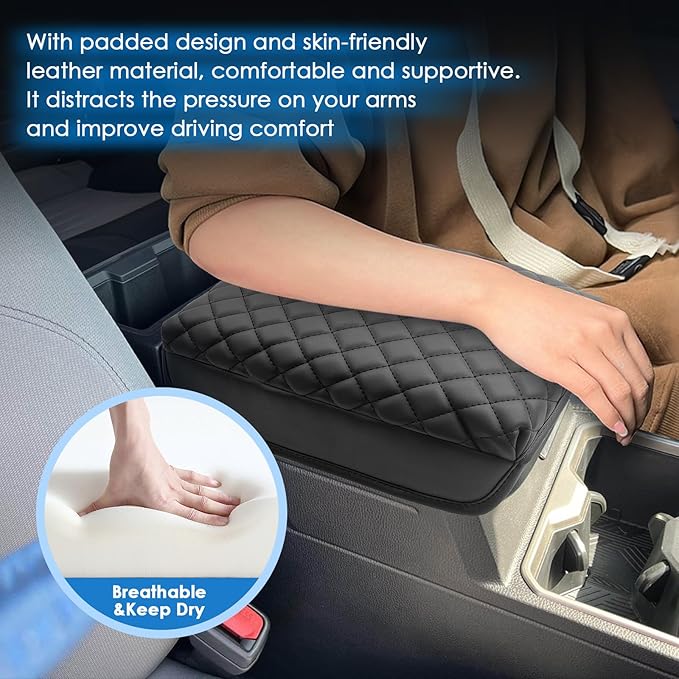 2024 2025 2026 Tacoma Center Console Cover for ToyotaTacoma (SR/SR5/TRD PreRunner/TRD Sport/TRD Off-Road/Limited/Trailhunter), Cushion&Comfy Leather Armrest Cover 2026 2025 Tacoma Accessories