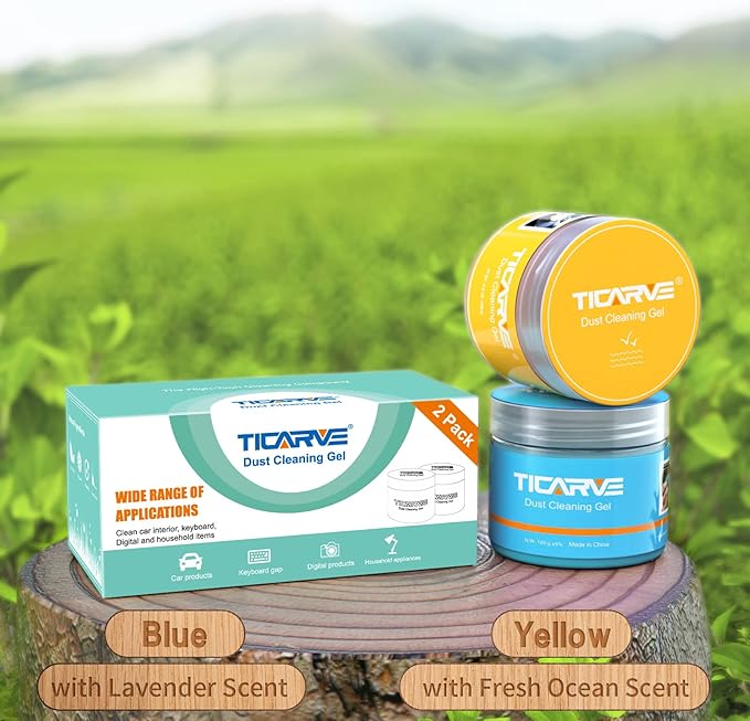 TICARVE 2Pack Cleaning Gel for Car Putty Car Cleaning Auto Gel Detail Tools Car Interior Cleaner Universal Dust Removal Gel Car Vent Cleaner Keyboard Cleaner Blue Yellow (320g/11.2oz)