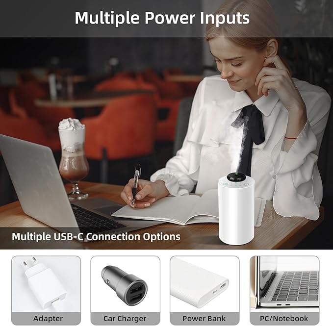 Waterless Essential Oil Diffuser Aromatherapy Scent Diffusers for Home Large Room, Bedroom, Car, Office, Desk, Battery Operated Mini Portable Air Freshener,4 Timers & 3 Mist Levels (White)