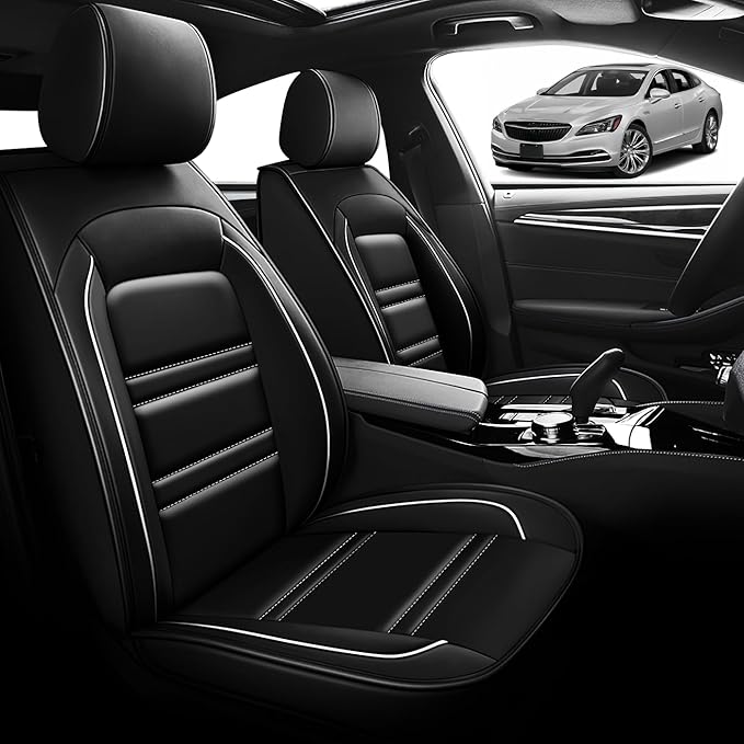 Seat Cover for Buick Lacrosse 2005-2019 | Car Seat Covers Front Seats, Waterproof Seat Protectors, Automotive Front Seat Covers (Front Seat, Black&White Line)