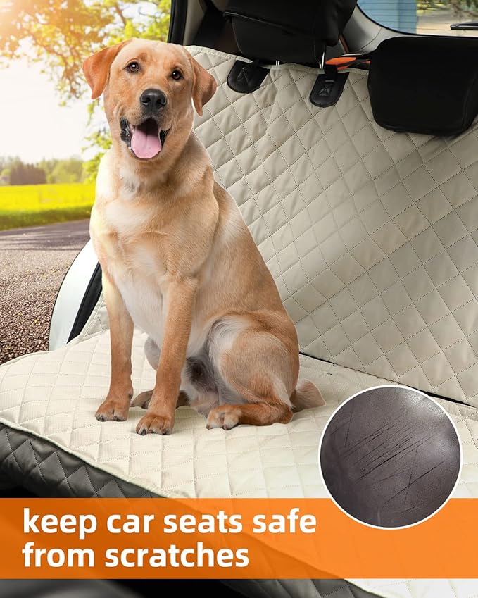 PETICON Waterproof Scratchproof Pet Bench Seat Covers for Cars, Trucks, SUVs, Nonslip Durable Back Seat Cover for Dogs, Washable Backseat Protection, Beige