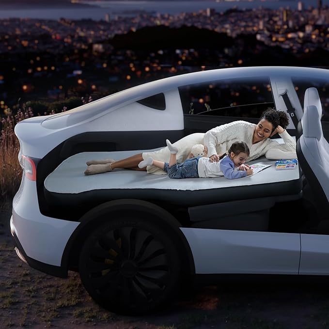 4.5inch Foam Mattress for Tesla Model Y/Juniper / 3, Full Size Bed, Vacuum Compression, Roadtrip, Job Shifts, Nap, Camping, Cigarette Lighter Extend Cord and Eyemask Provided