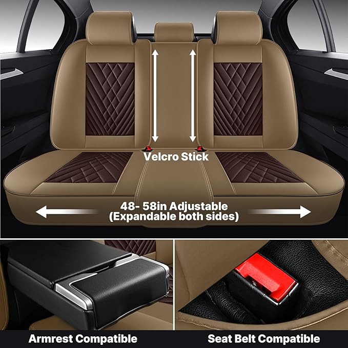 Leather Car Seat Cover Full Set, Waterproof and Protector, Brown&Beige, 5 Seat Cushion, Fits Most Cars