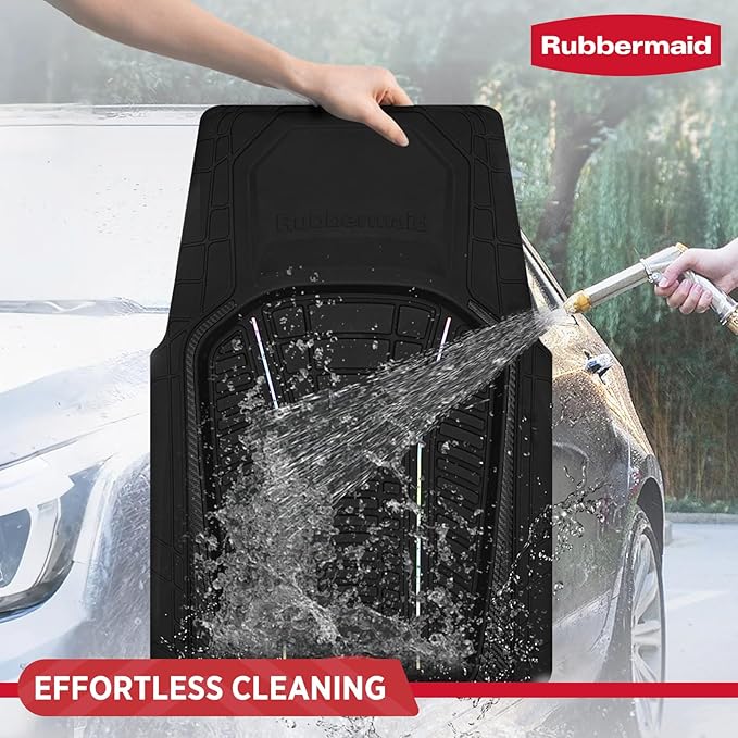 Rubbermaid Car Floor Mats Full Set – Premium All-Weather Car Mat with Brushed Aluminum Inserts, Universal Trim-to-Fit Design, Anti-Slip Backing for Cars, SUVs, Trucks, and Vans