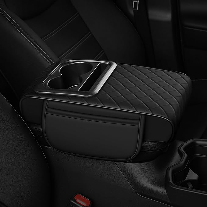 Armrest Cover for Car Fit for Jeep Gladiator - Center Console Cover with Cup Holders and 2 Storage Pockets(Black)