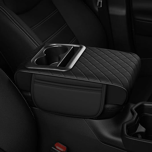 Armrest Cover for Car Fit for Jeep Gladiator - Center Console Cover with Cup Holders and 2 Storage Pockets(Black)