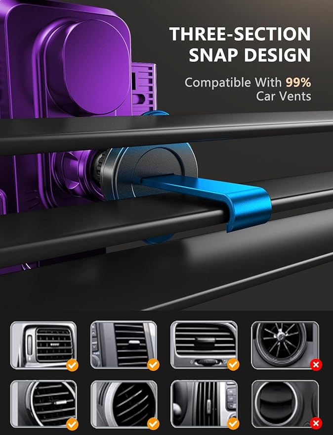 Wireless Car Charger, Phone Holders for Your Car, 15W Auto Clamping Phone Mount Car Accessories for iPhone 16 15 14 13 12 Mini Pro Max, Samsung Galaxy S24 Ultra S23 S22+ Note 20, etc - Purple