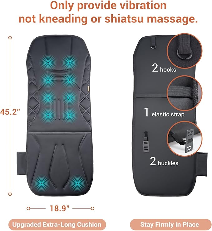 Upgraded Length Back Massager with Heat,10 Vibration Massage Seat Cushion for Home,Heated Seat Cover Cushion for Pain Relief