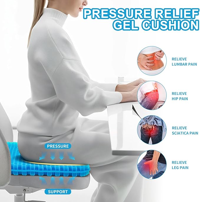 Gel Seat Cushion for Long Sitting - 16.5" x 14.5" x 2.4" (Extra Thick＆Soft) Gel Cushion for People Over 185 lbs, Pressure Relief Cushion for Office Chair, Egg Cushions for Wheelchair, Gel Pad for Car