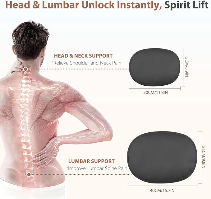 FLORICH Lumbar Support with Headrest Pillow Double-Sided Suede & Leather Car Neck Pillow and Back Cushion Kit Ergonomic Back Rest Pillow Neck Back Pain Relief for Car, Office Chair, Black