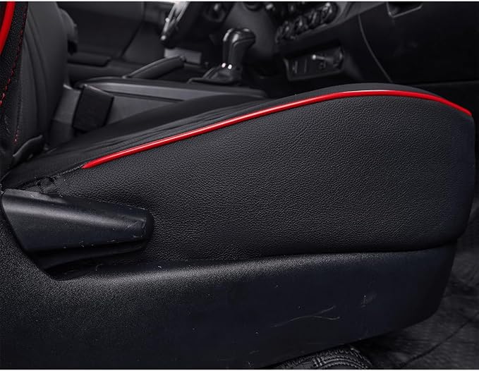 EKR Custom Fit Tacoma Car Seat Covers for Select Toyota Tacoma 2016 2017 2018 2019 2020 2021 2022 2023 Access Cab - Full Set,Leather(Black with Red Trim)