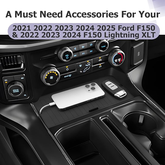 LUWU Center Console Organizer Compartment Cover for 2021-2024 2025 Ford F150 & 2022-2024 F150 Lightning XLT Interior Accessories Middle Console Secret Pocket Lid Hidden Storage Tray Panel w/USB Hole