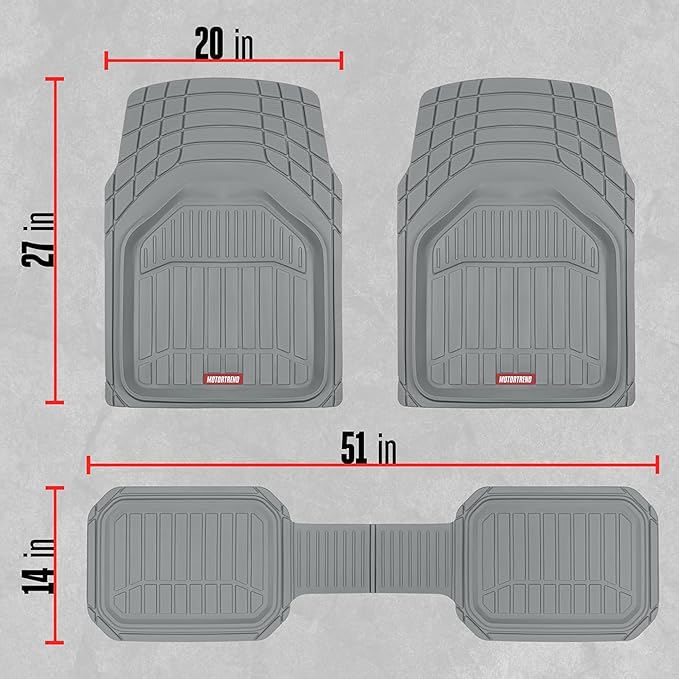 Motor Trend 943-GR FlexTough Defender Car Floor Mats -Next Generation Deep Dish Heavy Duty Contour Liners for Car SUV Truck & Van-All Weather Protection, Trim to Fit Most Vehicles Gray