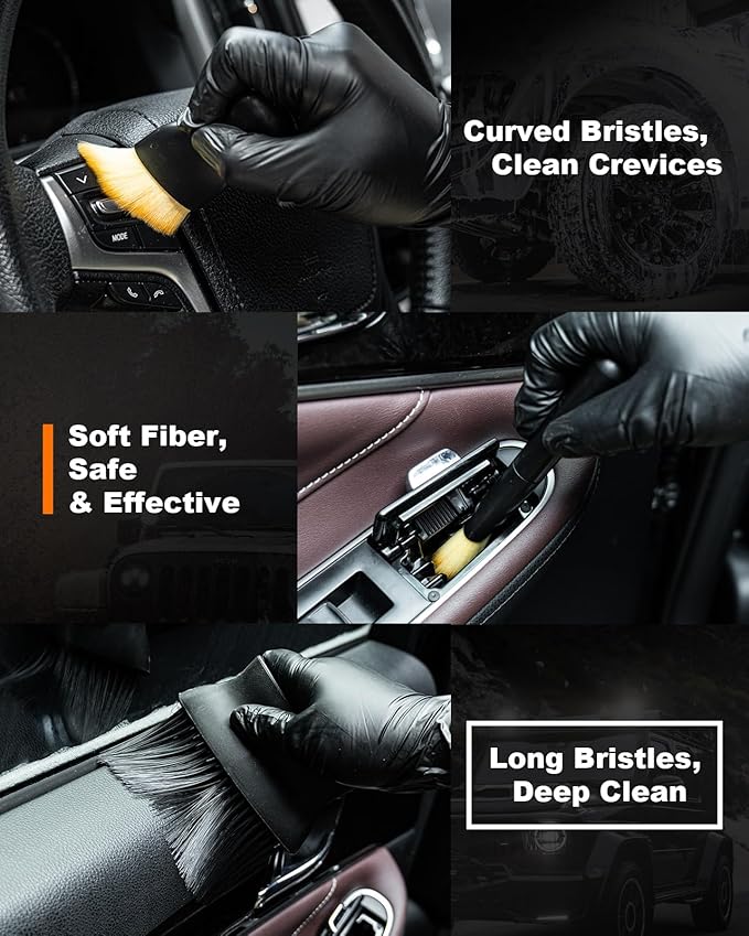 Windshield Cleaner Tool, 18Pcs Car Interior Detailing Brush Set, Inside Windshield Cleaning Kit with 2 Microfiber Pads, Duster Brush, Cleaning Gel, Car Detailing Supplies for Women & Men