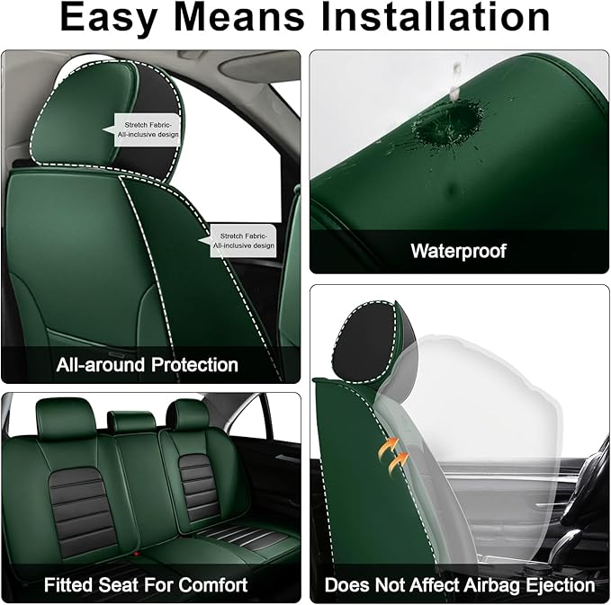 5 Car Seat Covers for Toyota RAV4 2000-2026 Breathable Leather,Waterproof Car Seat Protectors with Comfort Headrest Pillows,Automotive Vehicle Cushion with Storage Pockets (Luxury,Green)