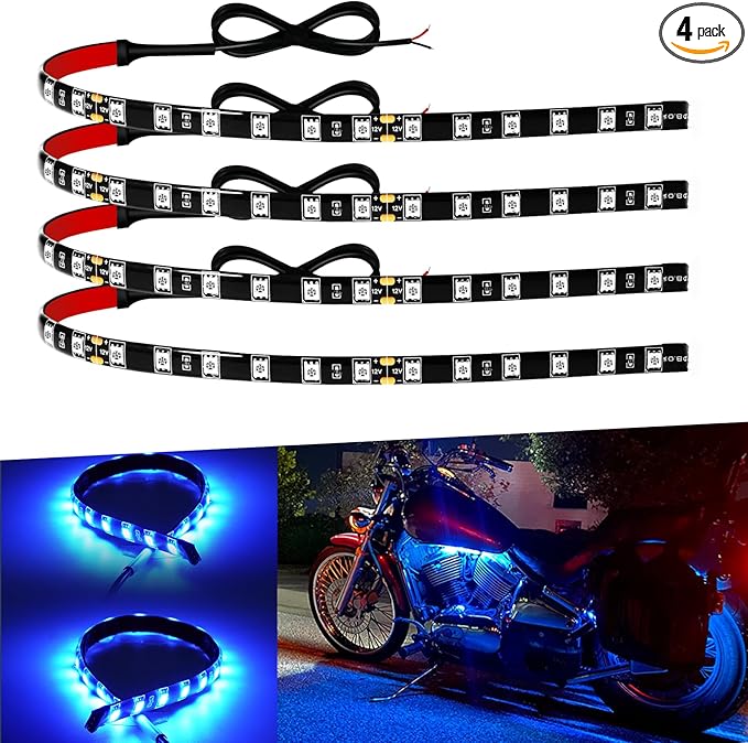 12V Led Strip Lights 12" Connectable Blue LEDs Light Strips for Cars Motorcycle Golf Cart Boat Marine Waterproof 12Volt Led Strip Light, 4Pack