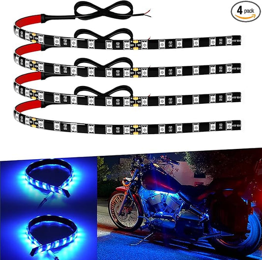 12V Led Strip Lights 12" Connectable Blue LEDs Light Strips for Cars Motorcycle Golf Cart Boat Marine Waterproof 12Volt Led Strip Light, 4Pack