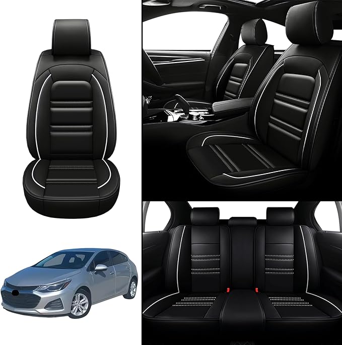 Seat Covers for Cruze 2011-2019 | 5-Seats Leather Seat Covers, Easy to Install Automotive Seat Covers Full Set (Full Set, Black&White Line)
