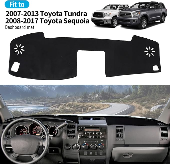 ZZEQYG Dash Cover for 2007-2013 Toyota Tundra & 2008-2017 Toyota Sequoia Accessories Flannel Dashboard Cover Dash Mat Center Console Cover Sunshield Protector Pad