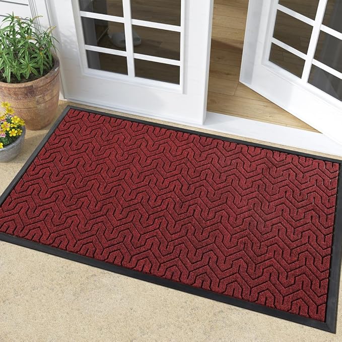 Yimobra Large Door Mat Outside Entrance 36x24, Waterproof Heavy Duty Outdoor Mats for Front Door, Non Slip Rubber Entry Mat for Garage Patio Indoor, Easy Clean, Black Red