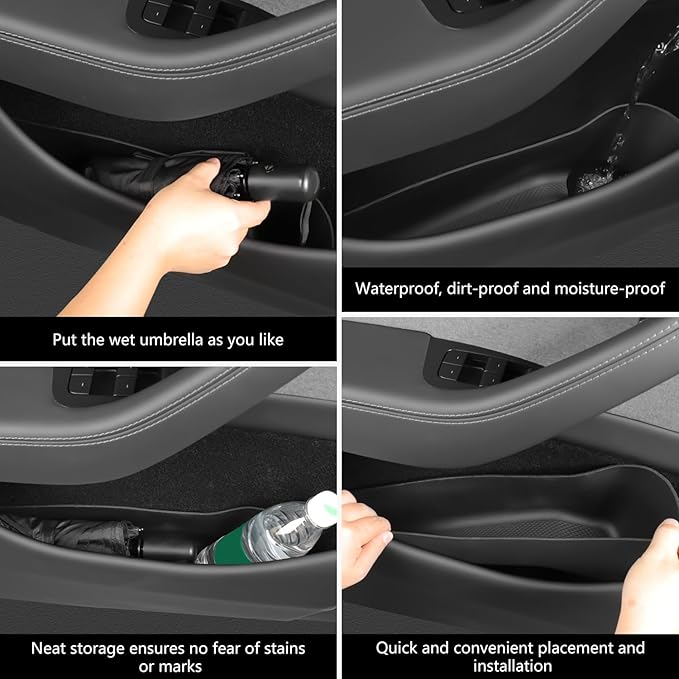 4PCS Door Side Pocket Storage Box for TeslaModel Y Juniper 2025 Front& Rear Door Pocket InnerOrganizer Trays TPE for Model Y Juniper Access