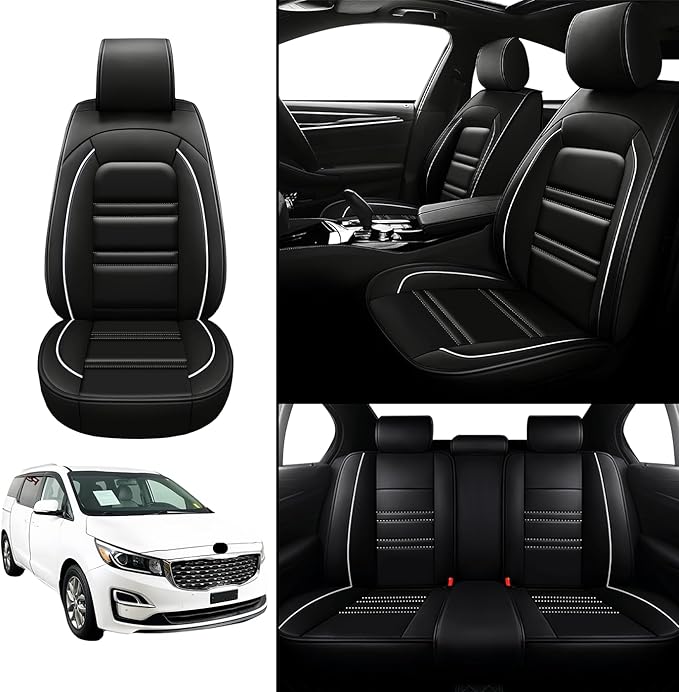 Seat Covers for kia Sedona 2003-2021 | 5-Seats Leather Seat Covers, Easy to Install Automotive Seat Covers Full Set (Full Set, Black&White Line)