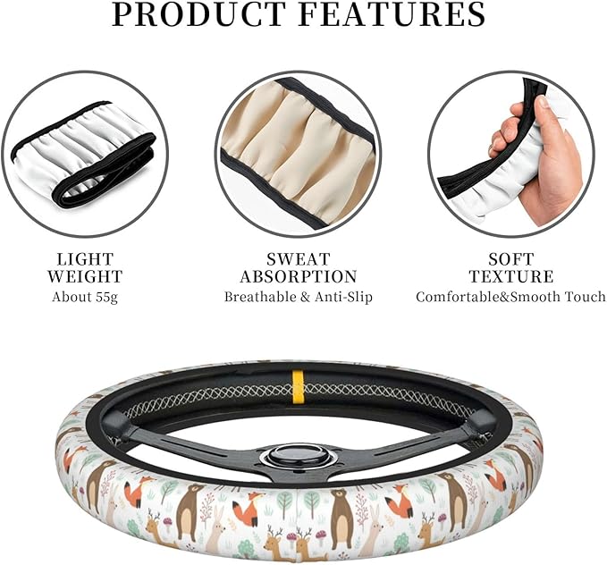Dujiea Cute Animals Elastic Stretch Steering Wheel Cover, Anti-Slip and Durable Car Steering Wheel Accessories for Women Men, 15 Inch Universal Fit Car, Truck, SUV