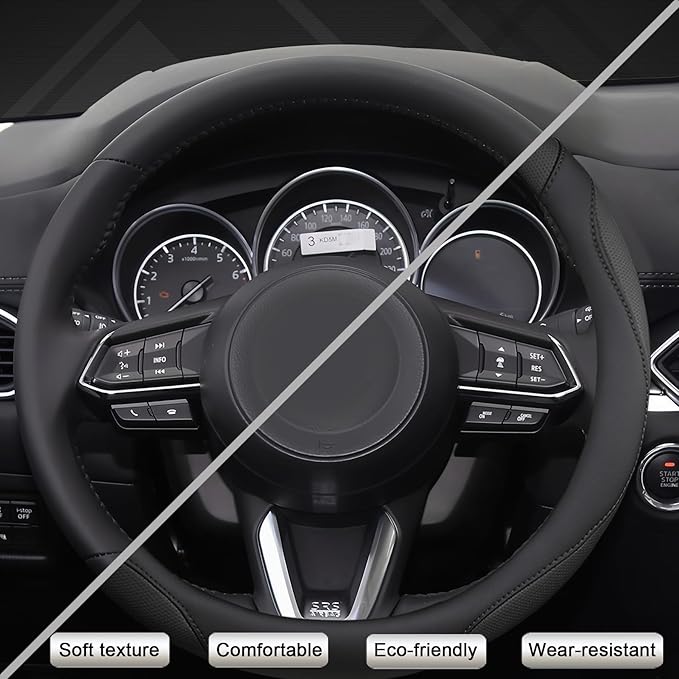 West Llama Microfiber Leather Car Steering Wheel Cover Universal Fit 15-15.5 inch SUV,Sedan,Car,Trucks(Black-M-Large Size)