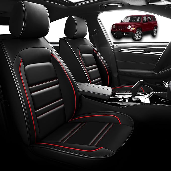 Seat Cover for JP Patriot 2009-2017 | Car Seat Covers Front Seats, Waterproof Seat Protectors, Automotive Front Seat Covers (Front Seat, Black&Red Line)