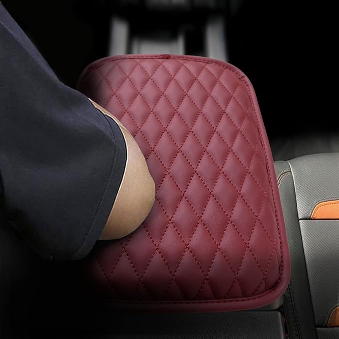 Upgraded Car Center Console Cover,Microfiber Leather Car Armrest Cover Cushion with 2 Storage Bags,Universal Car Armrest Storage Box Car Interior Accessories for Most Vehicles (Wine red)