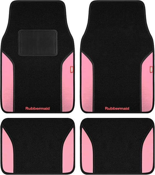 Rubbermaid Car Mats, Carpeted Floor Car Mat with Faux Leather & Built-in Heel Pad, Two-Tone Car Rug Floor Mats, Stylish Carpeted Floor Mats for Cars, Trucks & SUVs Pink Color