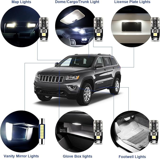 EASY EAGLE LED Interior Car Lights for Grand-Cherokee-2011-2020: 15 Piece Kit White LED Light Bulbs - Super Bright 6000K + Install Tool