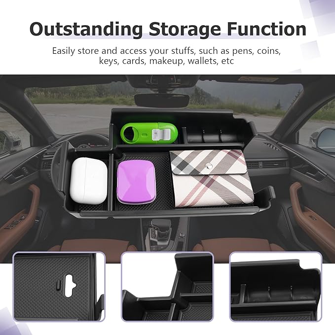 LUWU for 2017-2022 2023 2024 2025 Audi A4 Center Console Organizer 2024 2025 Audi A4 Accessories 2025 Audi A4 Armrest Console Organizer 2025 A4 Audi Armrest Organizer Insert Tray (Black)