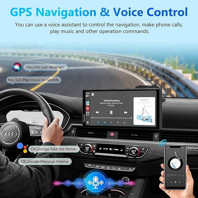 CARPURIDE W903S Wireless Carplay & Android Auto Screen with 3 Channel Dash Cam, 4K Front &1080P Rear, 1080P Infrared Cabin Camera for Cars with 64GB Card, Loop Recording, Bluetooth