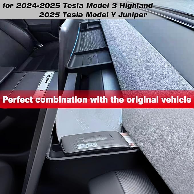yhcdsea for 2024-2025 Tesla Model 3 Highland and 2025 Tesla Model Y Center Console Organizer Behind Screen Storage Box Dashboard Hidden Tray Interior Accessories(Model 3 Highland/Model Y Juniper)