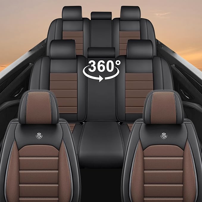 Seat Covers Custom Fit for Acura MDX 2001-2025, 7 Seat, Compatible Airbag Non-Slip Waterproof Leather Seat Cover, Luxury Interior Car Seat Covers Full Set, Black Coffee