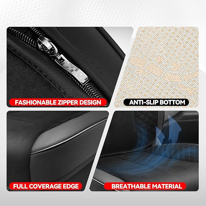 Auto Dynasty Car Seat Covers Front Set, Anti-Slip Automotive Interior Covers with Storage Pocket, Breathable Car Seat Protectors, Airbag Compatible, Universal Fit Most Vehicles, Black (Voris Series)