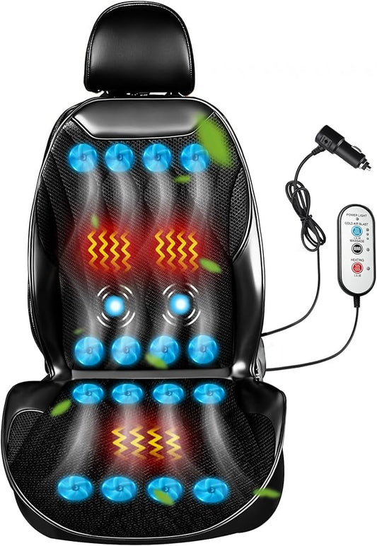 2025 Upgraded 3-in-1 Winter and Summer Cooling Car Seat Cover with Massage, 12V Cooling Car Seat Cushion with 16 Fans, Ventilated Cooling Seat Cover for Car SUV Truck Universal Fit (Black-1)